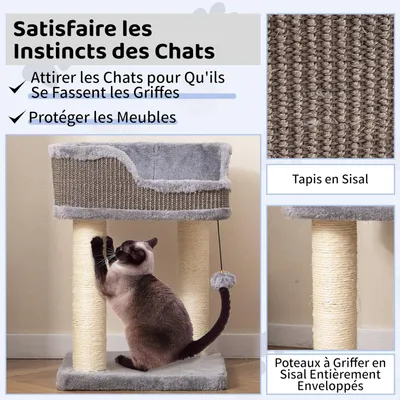 GIANTEX Arbre à Chat à 2 Niveaux avec Balle Suspendue