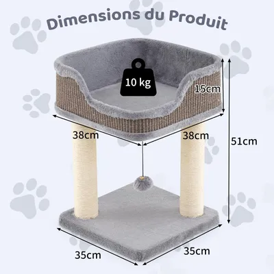 GIANTEX Arbre à Chat à 2 Niveaux avec Balle Suspendue