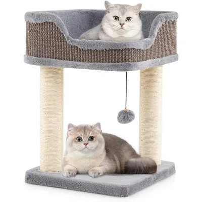 GIANTEX Arbre à Chat à 2 Niveaux avec Balle Suspendue