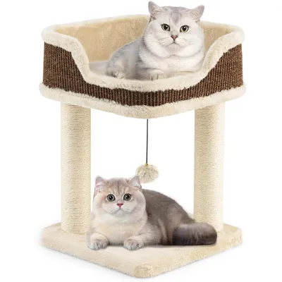 GIANTEX Arbre à Chat à 2 Niveaux avec Balle Suspendue