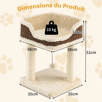 GIANTEX Arbre à Chat à 2 Niveaux avec Balle Suspendue