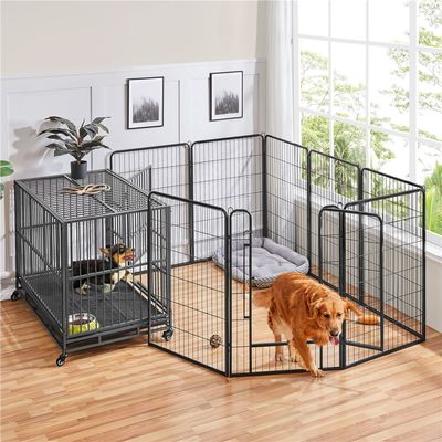 Parc Pour Chien En 8 Panneaux Enclos En Métal Avec Porte 100 Cm