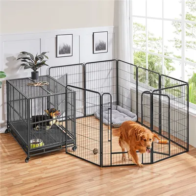 Parc Pour Chien En 8 Panneaux Enclos En Métal Avec Porte 100 Cm