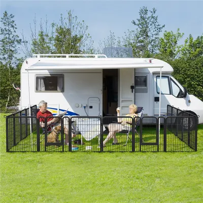 16 Panneaux Parc Enclos Pour Chiens Porte 80 Cm Noir