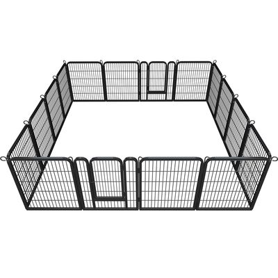 16 Panneaux Parc Enclos Pour Chiens Porte 80 Cm Noir