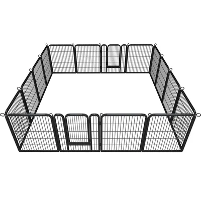 16 Panneaux Parc Enclos Pour Chiens Porte 80 Cm Noir