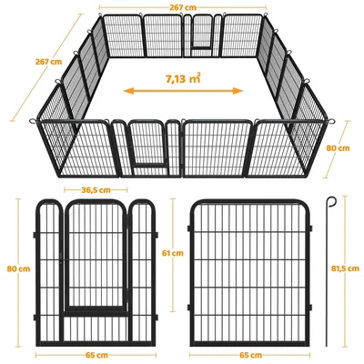 16 Panneaux Parc Enclos Pour Chiens Porte 80 Cm Noir