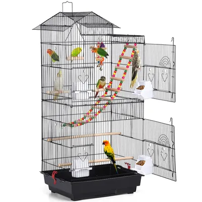 Cage à Oiseaux En Métal Avec Perchoirs, Plateau Coulissant