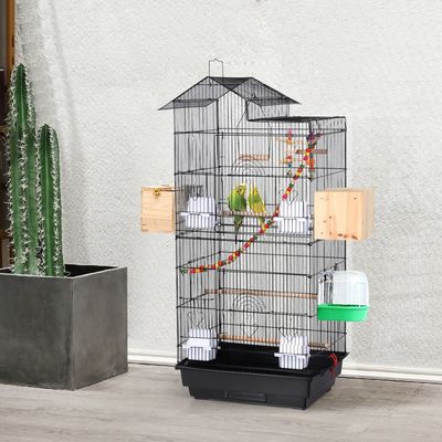 Cage à Oiseaux En Métal Avec Perchoirs, Plateau Coulissant