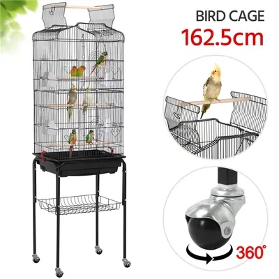Cage à Oiseaux Sur Pied En Métal Avec Toit Ouvert, Plateau Coulissant