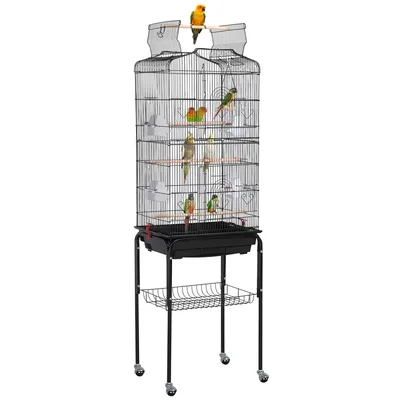 Cage à Oiseaux Sur Pied En Métal Avec Toit Ouvert, Plateau Coulissant