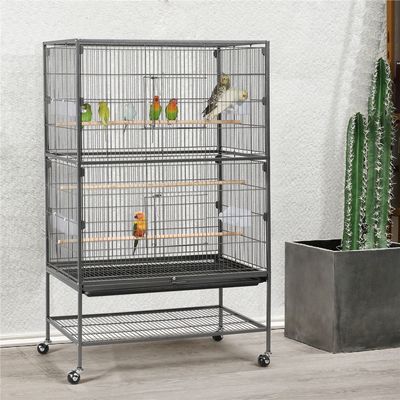 Grande Cage à Oiseaux Sur Pied Avec Support Roulant, Étagère De Rangement