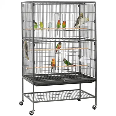 Grande Cage à Oiseaux Sur Pied Avec Support Roulant, Étagère De Rangement