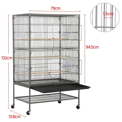 Grande Cage à Oiseaux Sur Pied Avec Support Roulant, Étagère De Rangement