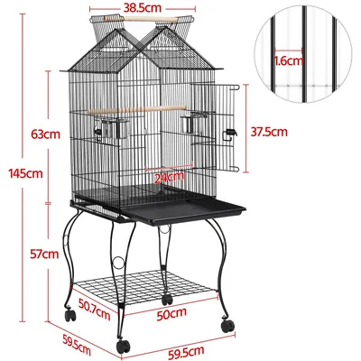 Cage à Perroquet En Métal à Toit Ouvert Avec Roulettes, Perchoirs