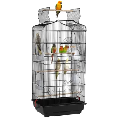 Cage à Oiseaux Décorative En Métal Avec Toit Ouvrable, Balançoire