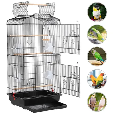 Cage à Oiseaux Décorative En Métal Avec Toit Ouvrable, Balançoire