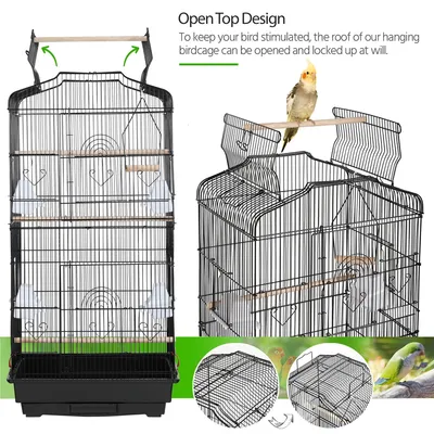Cage à Oiseaux Décorative En Métal Avec Toit Ouvrable, Balançoire