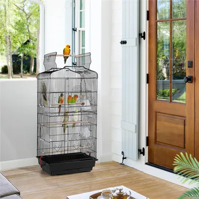 Cage à Oiseaux Décorative En Métal Avec Toit Ouvrable, Balançoire