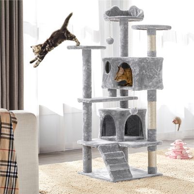 Arbre à Chat Multiniveau Avec Poteaux 137 Cm De Haut Gris
