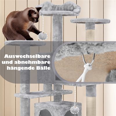Kratzbaum mit 3 Aussichtsplattformen 2 Katzenhöhlen und 2 Plüschbälle