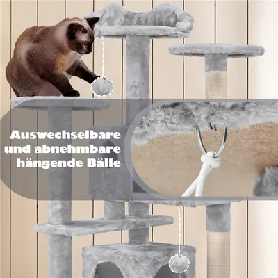 Kratzbaum mit 3 Aussichtsplattformen 2 Katzenhöhlen und 2 Plüschbälle Kratzbaum mit 3 Aussichtsplattformen 2 Katzenhöhlen und 2 Plüschbälle