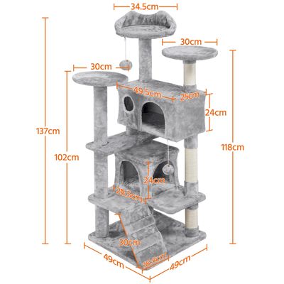 Arbre à Chat Multiniveau Avec Poteaux 137 Cm De Haut Gris