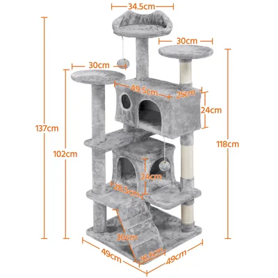 Arbre à Chat Multiniveau Avec Poteaux 137 Cm De Haut Gris