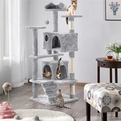 Arbre à Chat Multiniveau Avec Poteaux 137 Cm De Haut Gris
