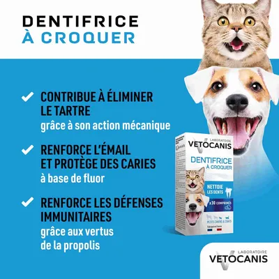 Vetocanis, Dentifrice à croquer Chat/Petit Chien - Lot de 3 x30 Comprimés