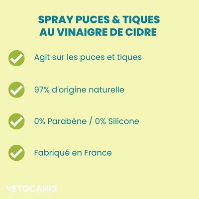 Vetocanis, 3x Sprays Puces-Tiques pour Chiens Chats, au vinaigre de cidre