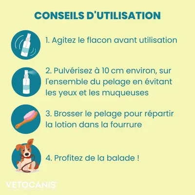 Vetocanis, 3x Sprays Puces-Tiques pour Chiens Chats, au vinaigre de cidre