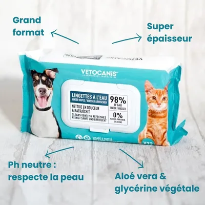 Vetocanis, 3x 72 Lingettes Nettoyantes pour Chat et Chien, Grand Format
