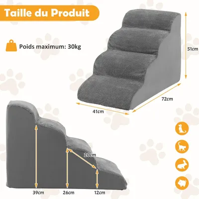 GIANTEX Escalier pour Chien Chat à 3 Marches, en Éponge Haute Densité
