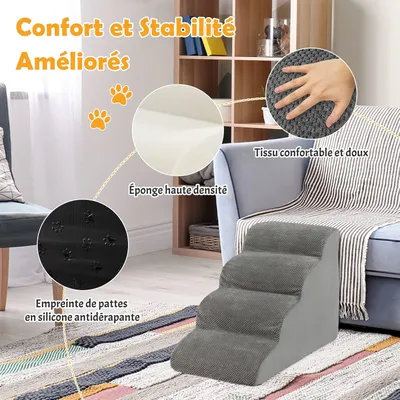 GIANTEX Escalier pour Chien Chat à 3 Marches, en Éponge Haute Densité