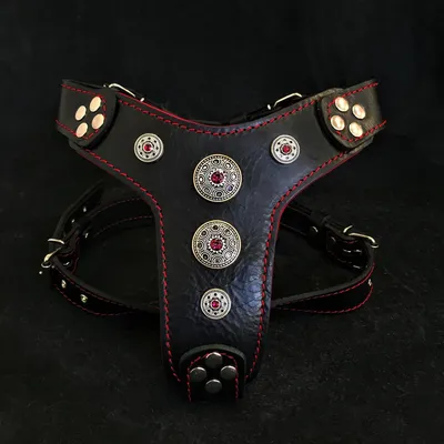 Bestia Custom Dog Gear - Harnais Bijou Noir et Rouge