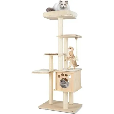 GIANTEX Arbre à Chat XXL en Bois avec Poteaux en Sisal