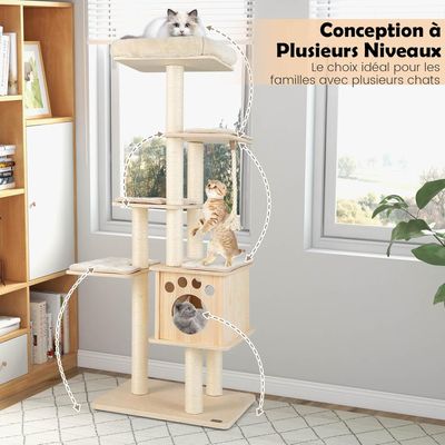 GIANTEX Arbre à Chat XXL en Bois avec Poteaux en Sisal