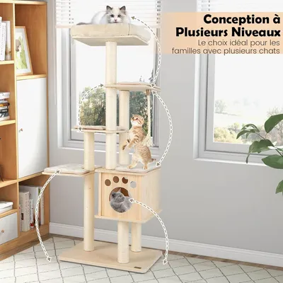 GIANTEX Arbre à Chat XXL en Bois avec Poteaux en Sisal