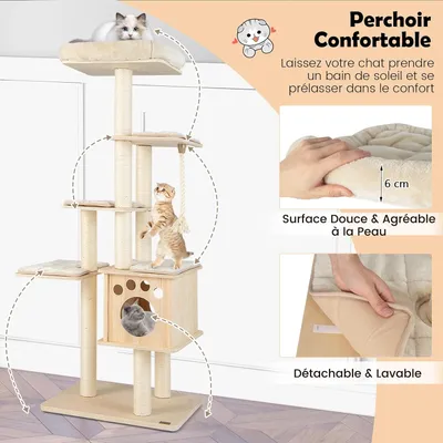 GIANTEX Arbre à Chat XXL en Bois avec Poteaux en Sisal