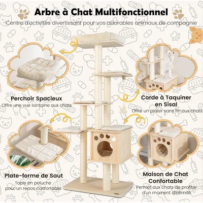 GIANTEX Arbre à Chat XXL en Bois avec Poteaux en Sisal