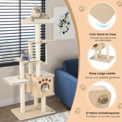 GIANTEX Arbre à Chat XXL en Bois avec Poteaux en Sisal