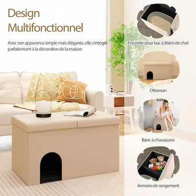 GIANTEX 2 en 1 Maison de Toilette pour Chat Pliable avec Tapis de Litière