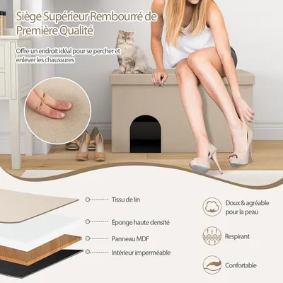 GIANTEX 2 en 1 Maison de Toilette pour Chat Pliable avec Tapis de Litière