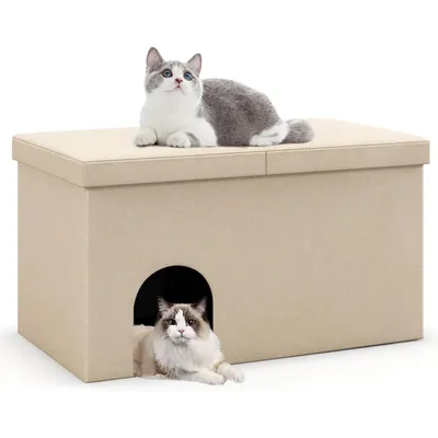 GIANTEX 2 en 1 Maison de Toilette pour Chat Pliable avec Tapis de Litière GIANTEX 2 en 1 Maison de Toilette pour Chat Pliable avec Tapis de Litière