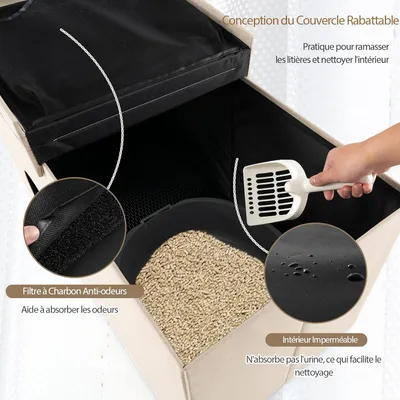 GIANTEX 2 en 1 Maison de Toilette pour Chat Pliable avec Tapis de Litière