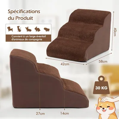 Giantex Escalier pour Chien Chat à 3 Marches, en Éponge Haute Densité