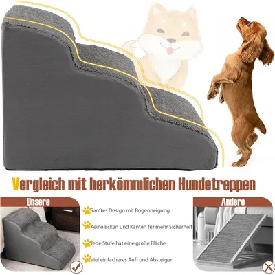 GIANTEX Treppe für Tiere 3 Schritte, Rampe en Mousse für Hund
