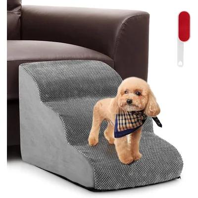 GIANTEX Escalier pour Animaux 3 Marches, Rampe en Mousse pour Chien