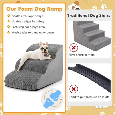 GIANTEX Escalier pour Animaux 3 Marches, Rampe en Mousse pour Chien